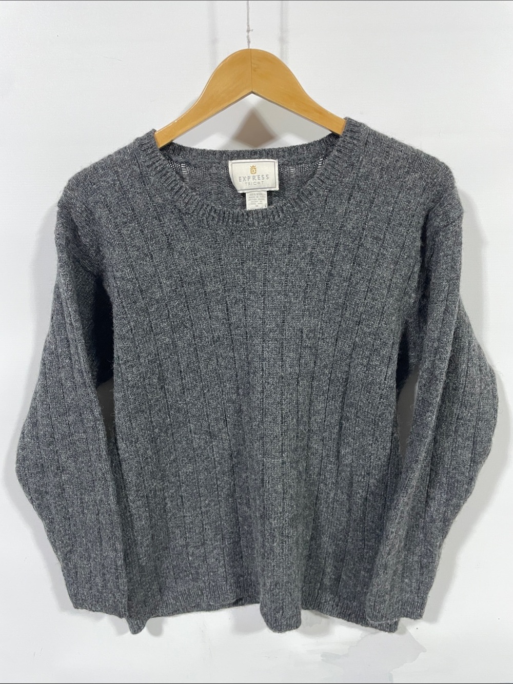 Express tricot wool Gray Ribbed Crewneck Sweater